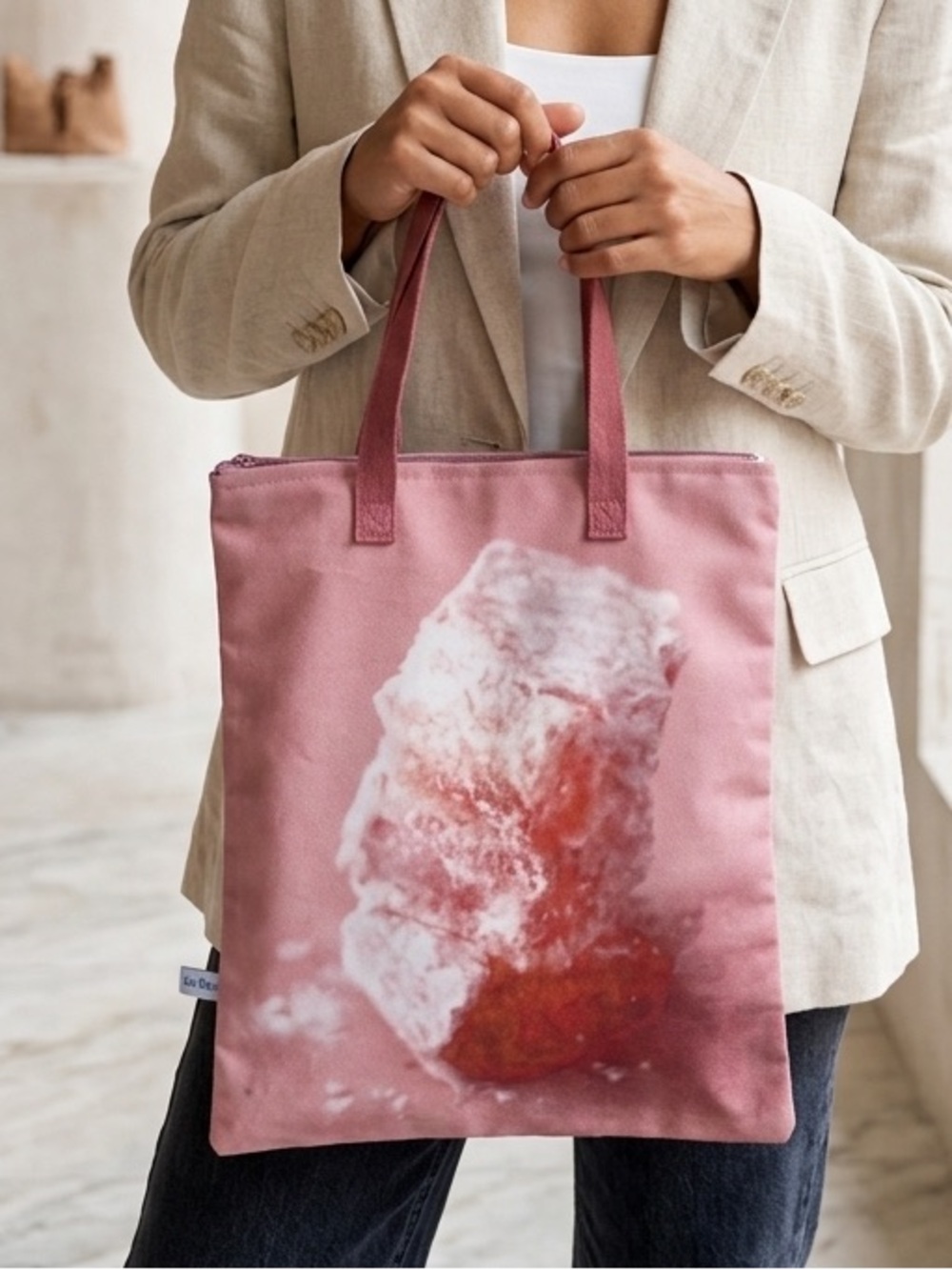 Pink Tote Bag with Artistic Dessert Design